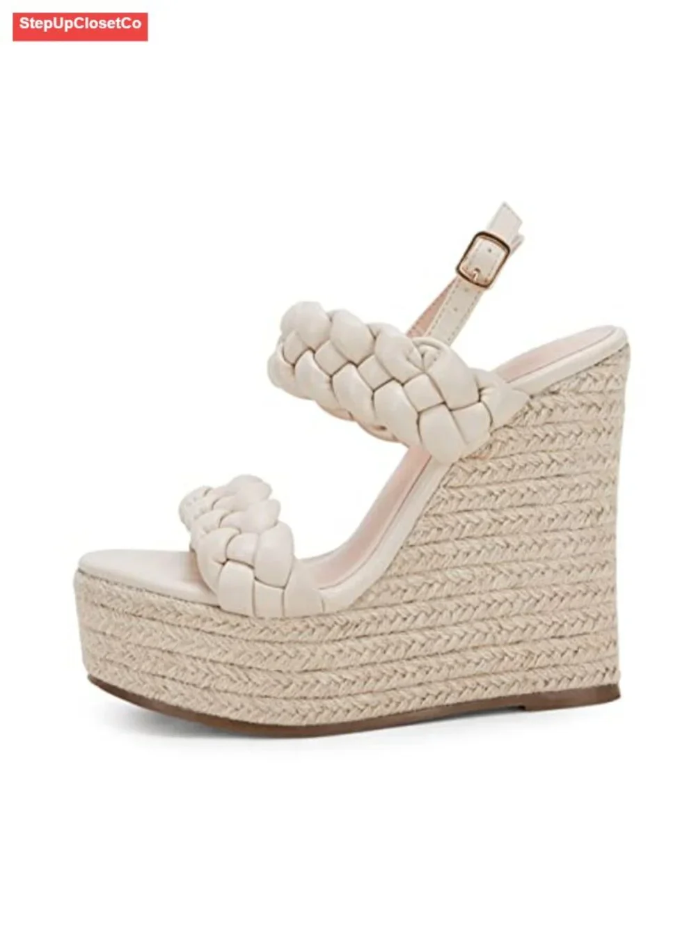 Braided Espadrille Platform Wedge Sandals Open Toe Ankle Buckle Summer